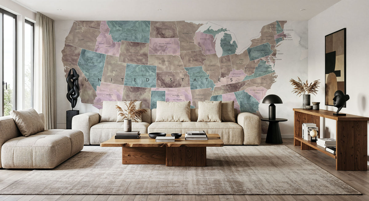 US State Map - Leire Wash Mural Wallpaper - room preview 06