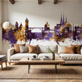 Luxembourg City Skyline Purple & Gold Mural Wallpaper - room preview 06