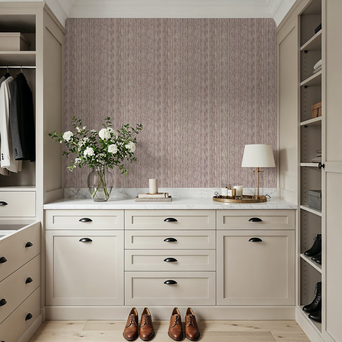 Faux Cloth Texture, Plum Mural Wallpaper - room preview 06
