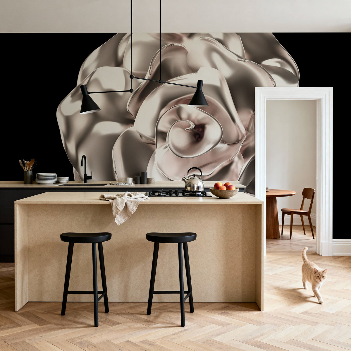 Metallic Rose in 3d Effect Mural Wallpaper - room preview 06