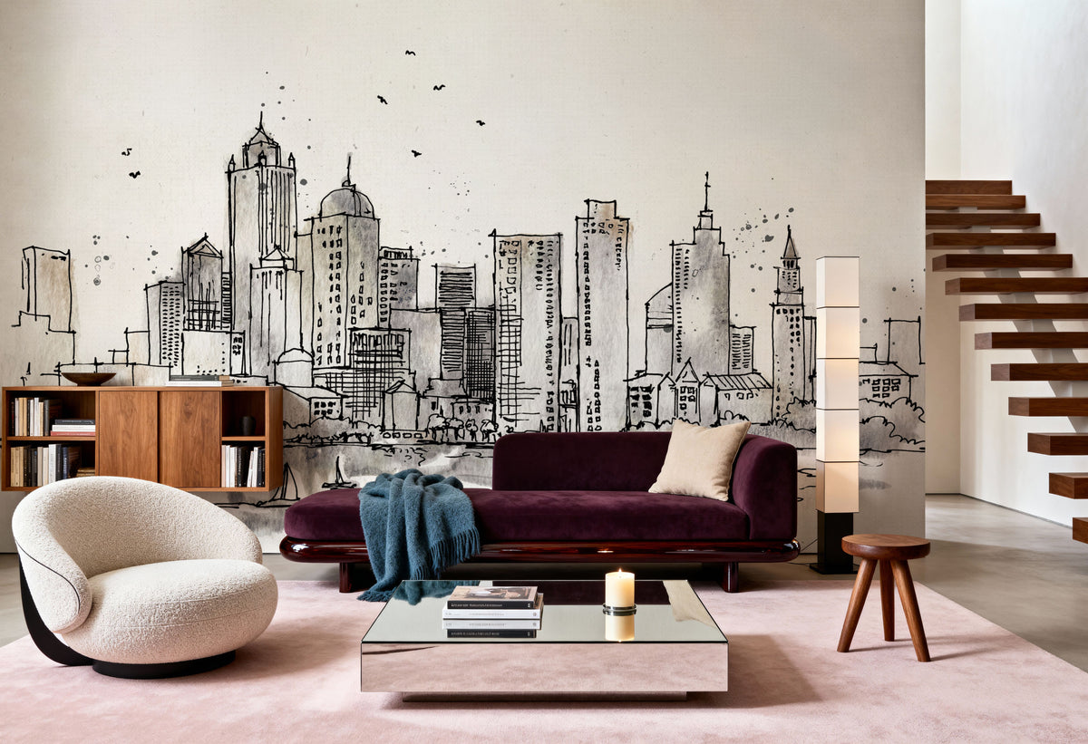 Skyline Sketches Boston Mural Wallpaper - room preview 06