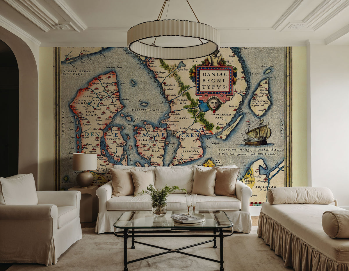 Old Map of Denmark 1570 Mural Wallpaper - room preview 06