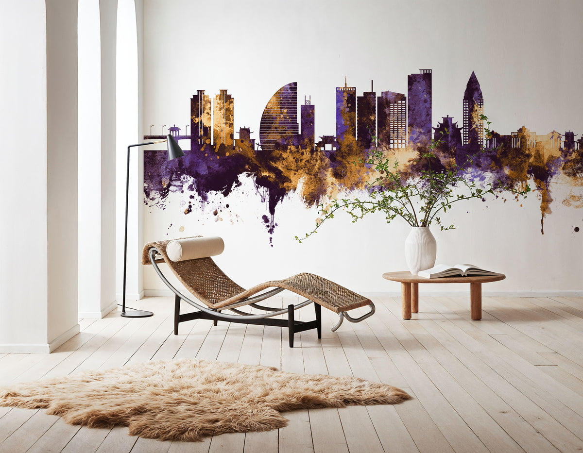 Ulaanbaatar Mongolia Skyline Purple & Gold Mural Wallpaper - room preview 06
