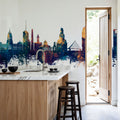 Buenos Aires Argentina Skyline Blue & Bronze Mural Wallpaper - room preview 06