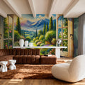 Mountain View Through Open Window Mural Wallpaper - room preview 06