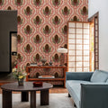 Pine Cone & Ornate Rackets, Peach Mural Wallpaper - room preview 06