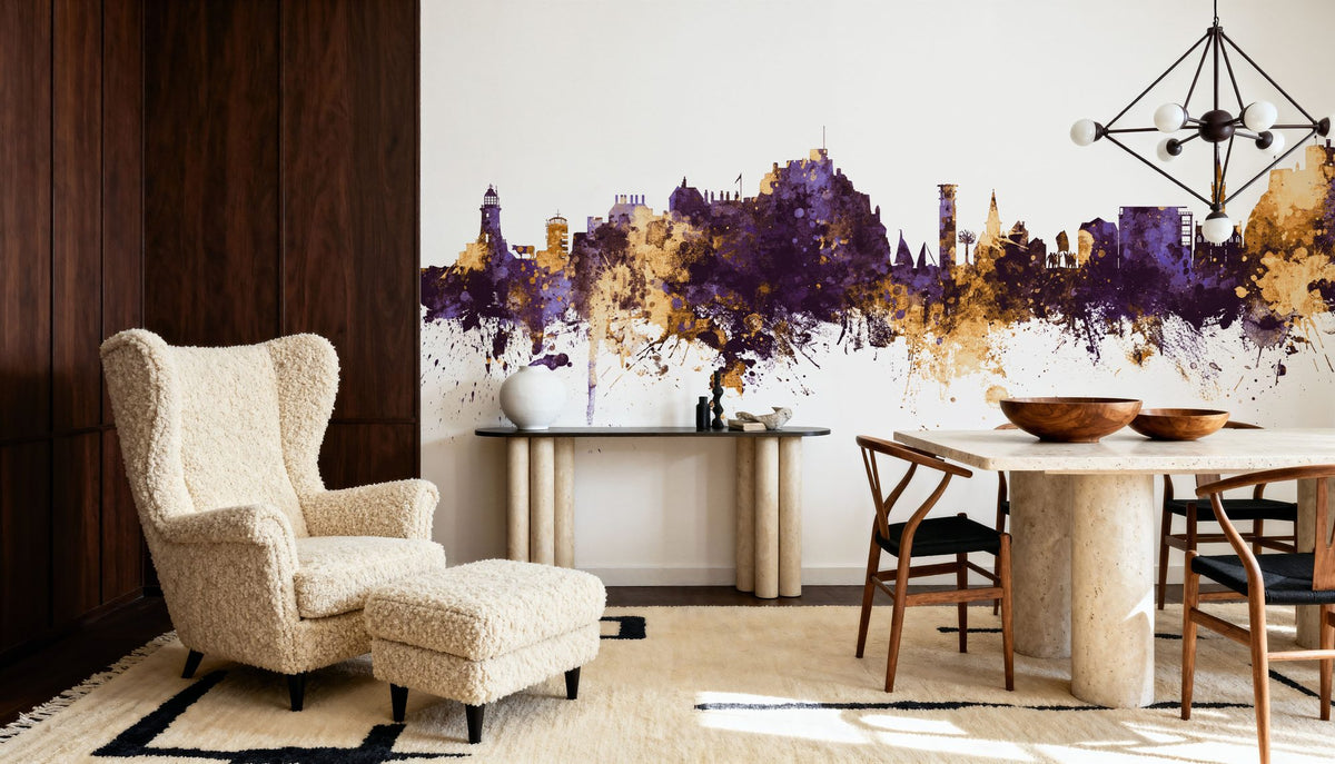 Jersey Channel Islands Skyline Purple & Gold Mural Wallpaper - room preview 06