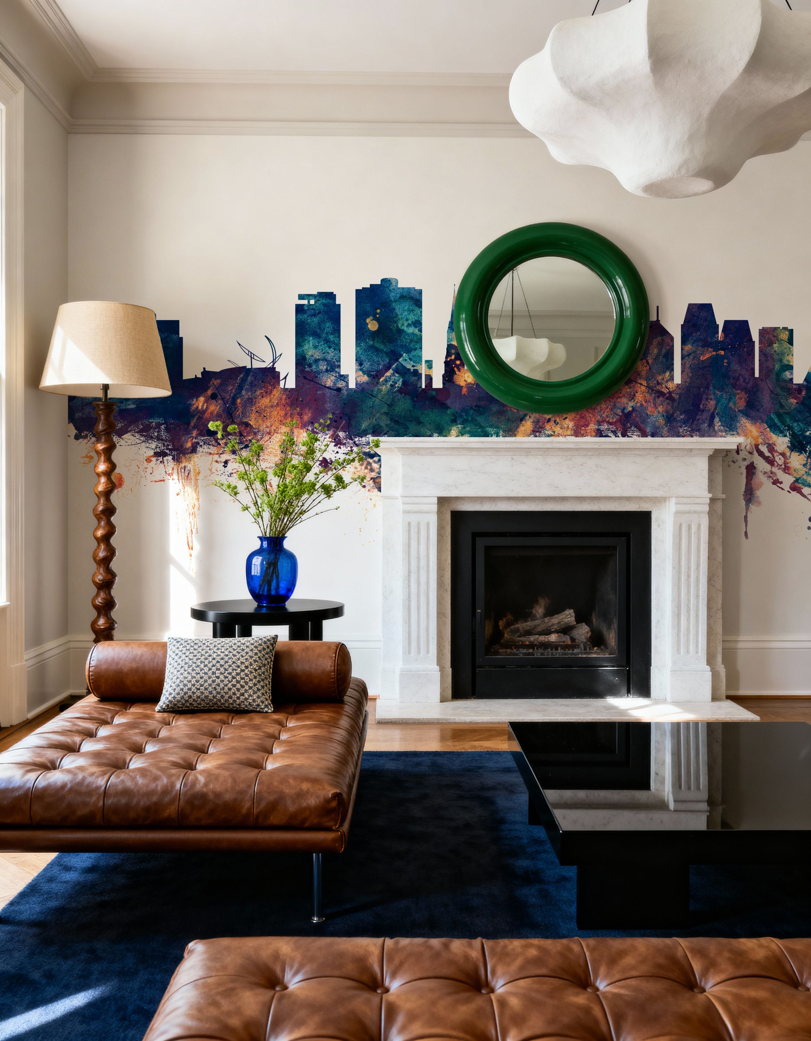 Christchurch New Zealand Skyline Blue & Bronze Mural Wallpaper