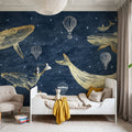Whales in the Sky with Balloons, Midnight Mural Wallpaper - room preview 06