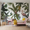 Monkeys with Birds, White Mural Wallpaper - room preview 06