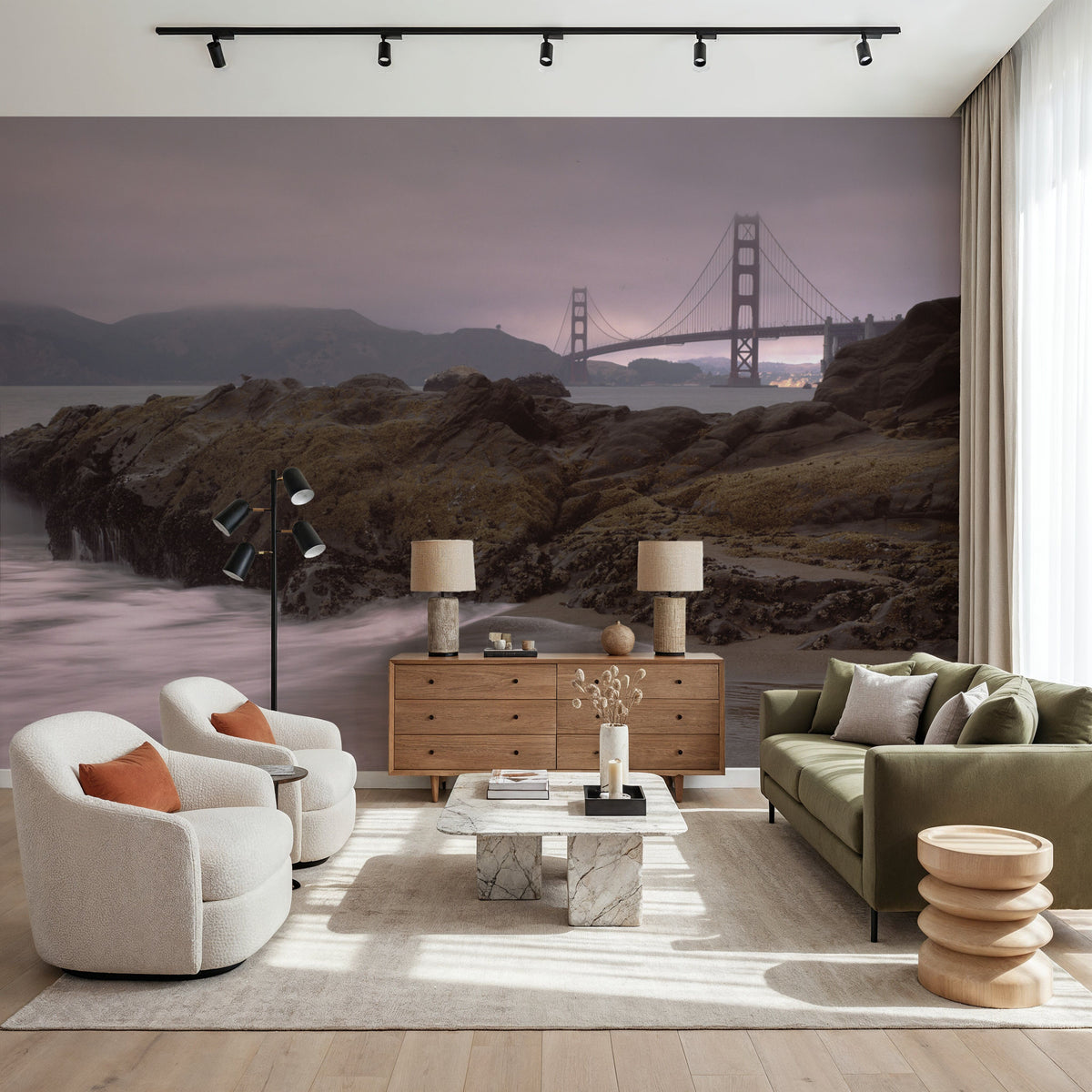 Misty Harbor Bridge Mural Wallpaper - room preview 06