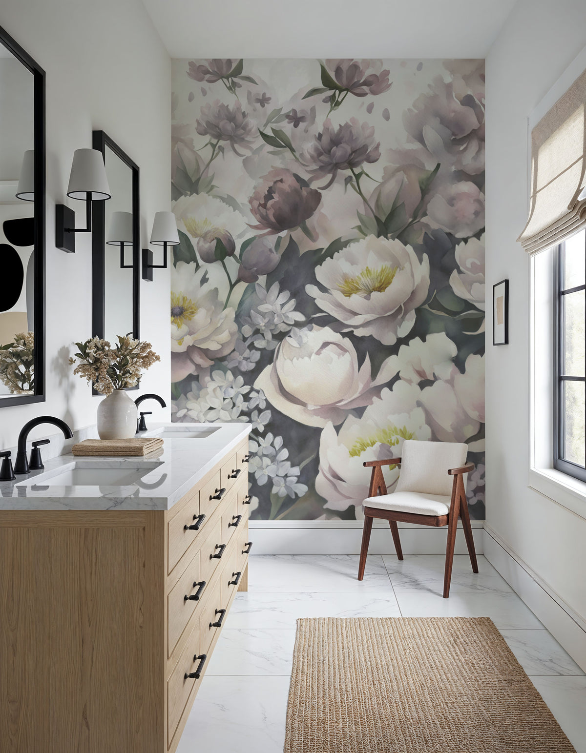 Watercolor Peonies Spring Mural Wallpaper - room preview 06