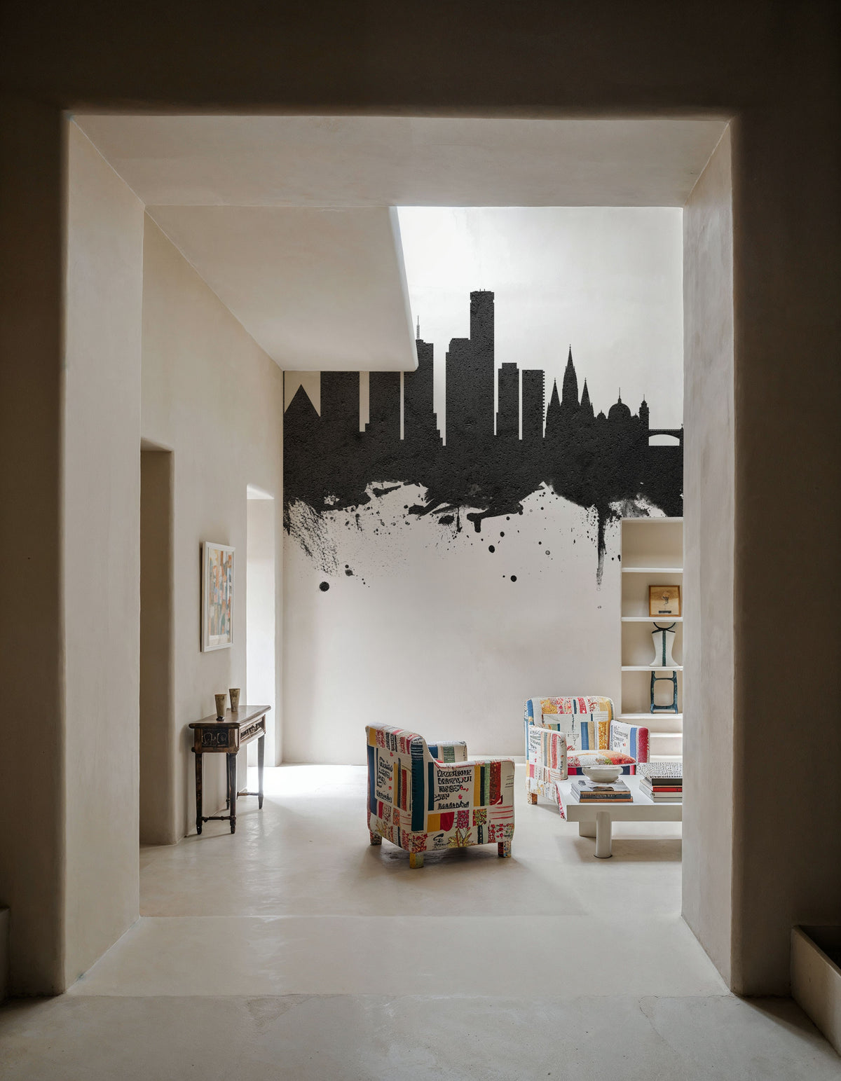 Melbourne Australia Skyline Black & White Mural Wallpaper - room preview 06