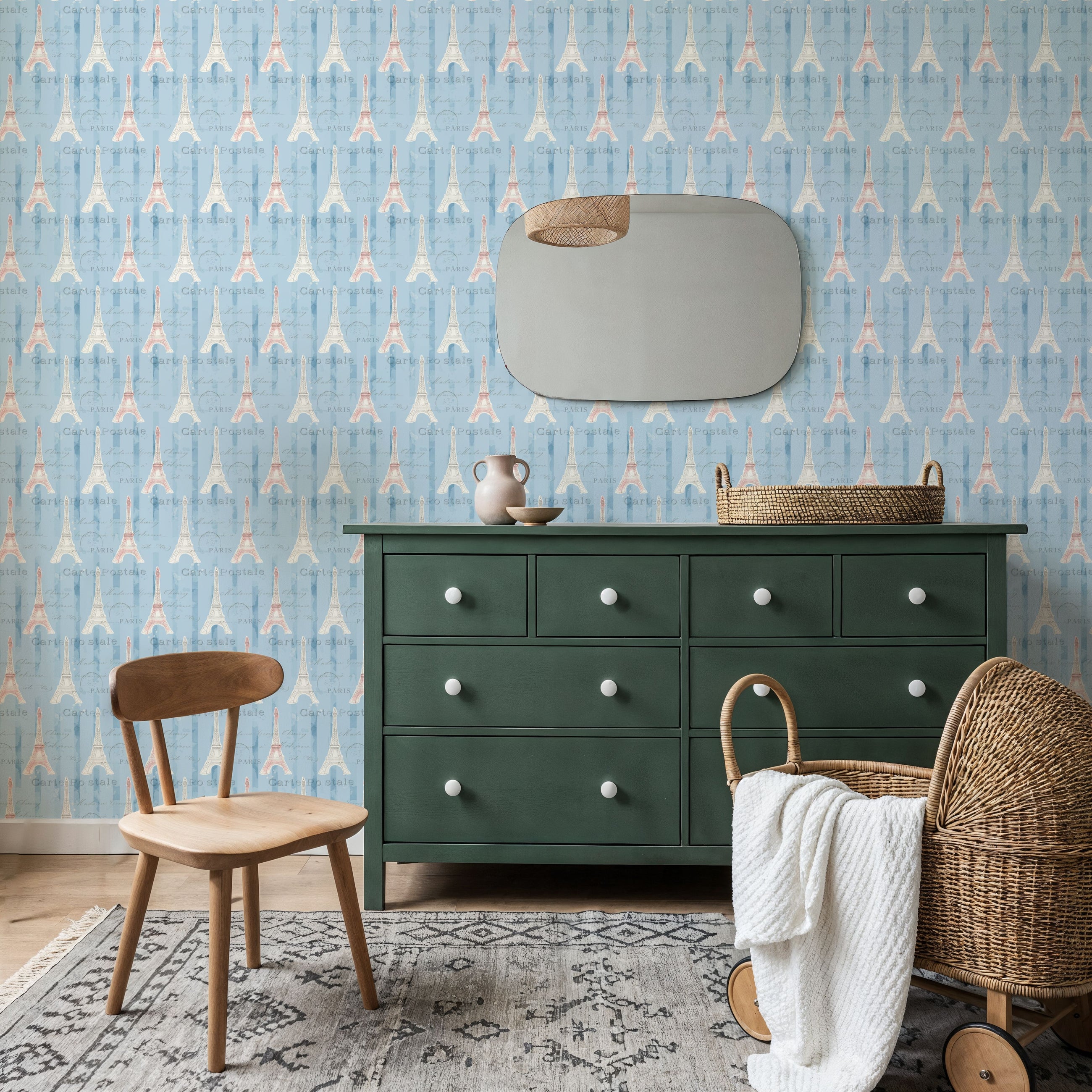 Greetings From Paris Blue Mural Wallpaper