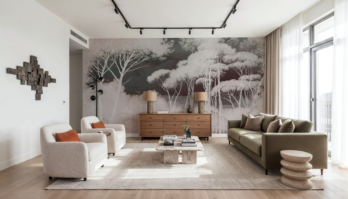 Seeing Through the Forest Red Mural Wallpaper - room preview 06