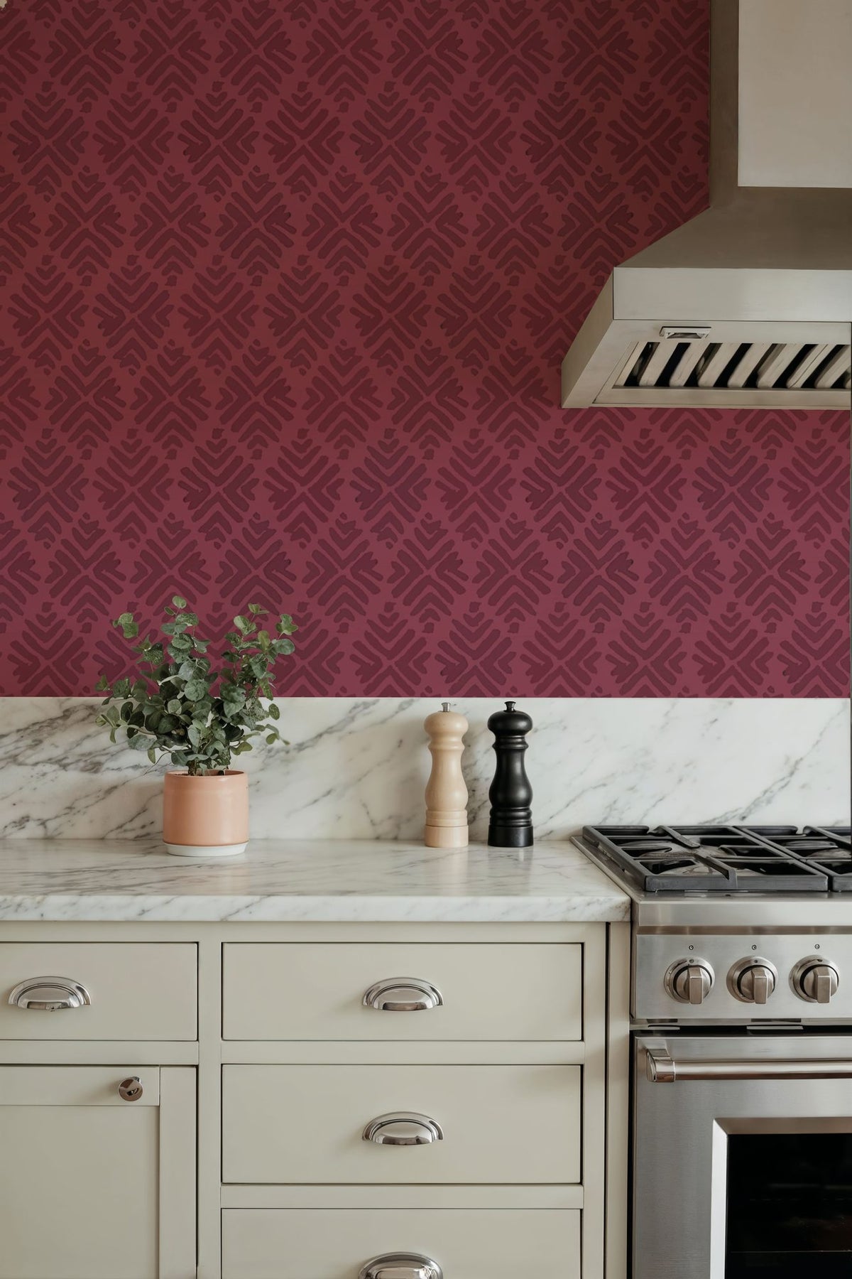Bohemian Leaves Burgundy Mural Wallpaper - room preview 06