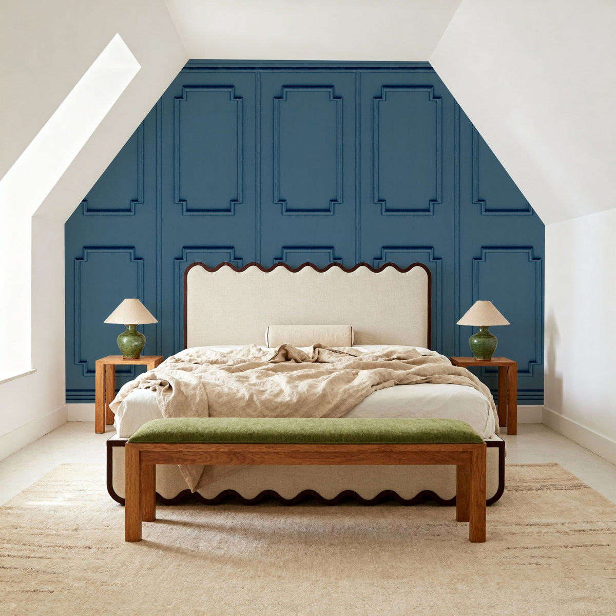 Faux Wall Panel Moulding, Sky Blue Mural Wallpaper - room preview 06