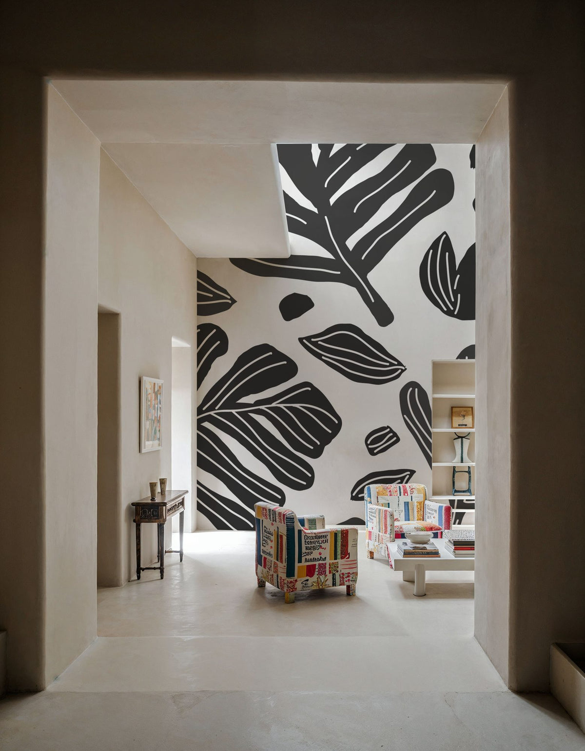 Monstera Cuttings, Black & White Mural Wallpaper - room preview 06