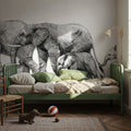 Safari Elephants Illustration Mural Wallpaper - room preview 06