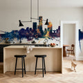 Milwaukee Wisconsin Skyline Blue & Bronze Mural Wallpaper - room preview 06