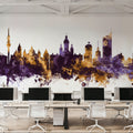 Leipzig Germany Skyline Purple & Gold Mural Wallpaper - room preview 06