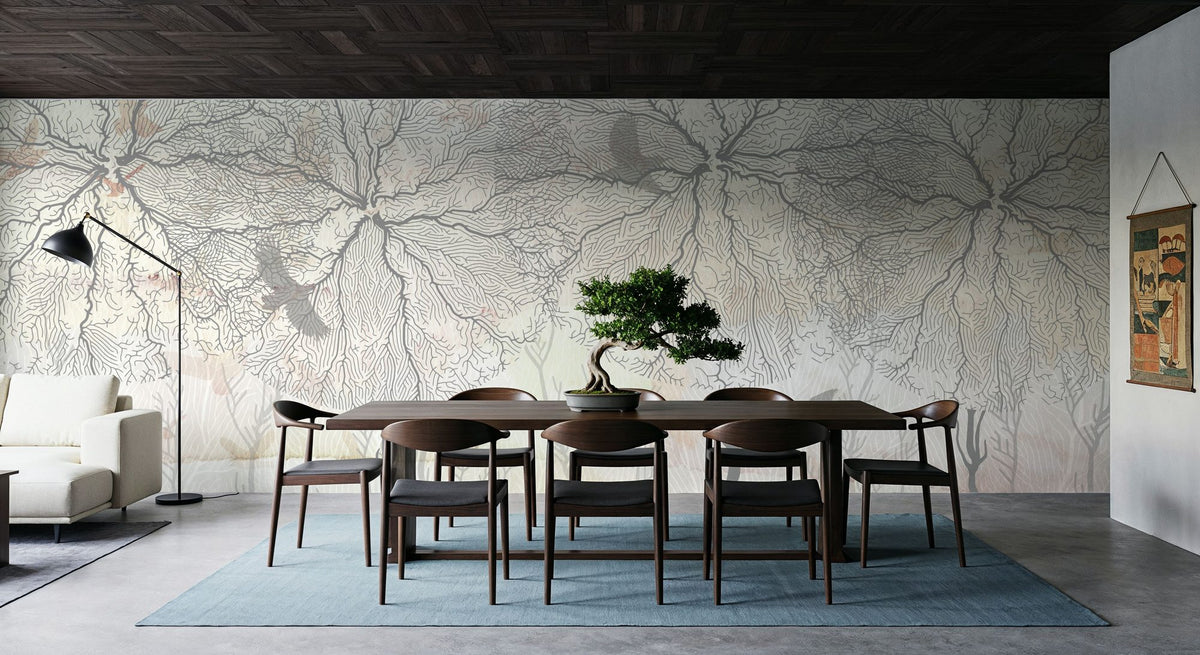 Shade of Trees Yellow Mural Wallpaper - room preview 06