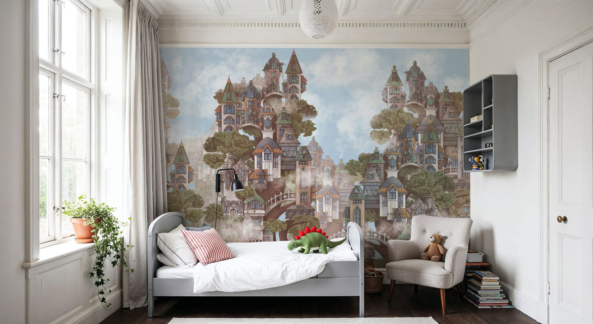 Treehouse Neighborhood Warm Mural Wallpaper - room preview 06