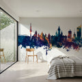 Leipzig Germany Skyline Blue & Bronze Mural Wallpaper - room preview 06