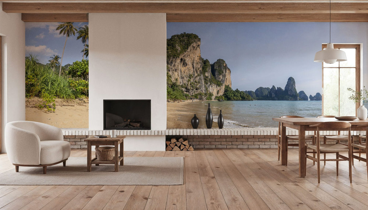Tropical Cliff Paradise Mural Wallpaper - room preview 06