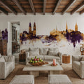 Zurich Switzerland Skyline Purple & Gold Mural Wallpaper - room preview 06