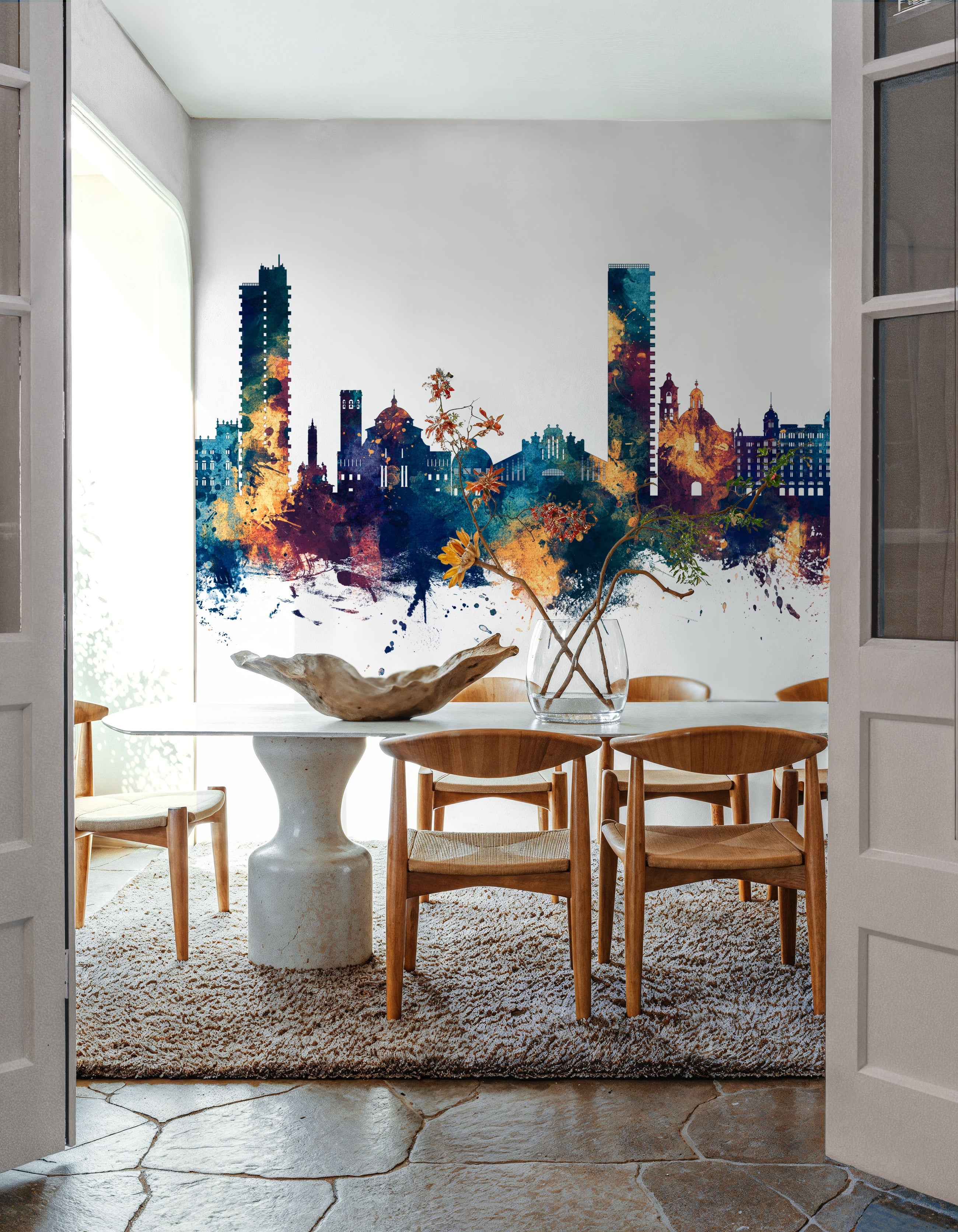 Alicante Spain Skyline Blue & Bronze Mural Wallpaper