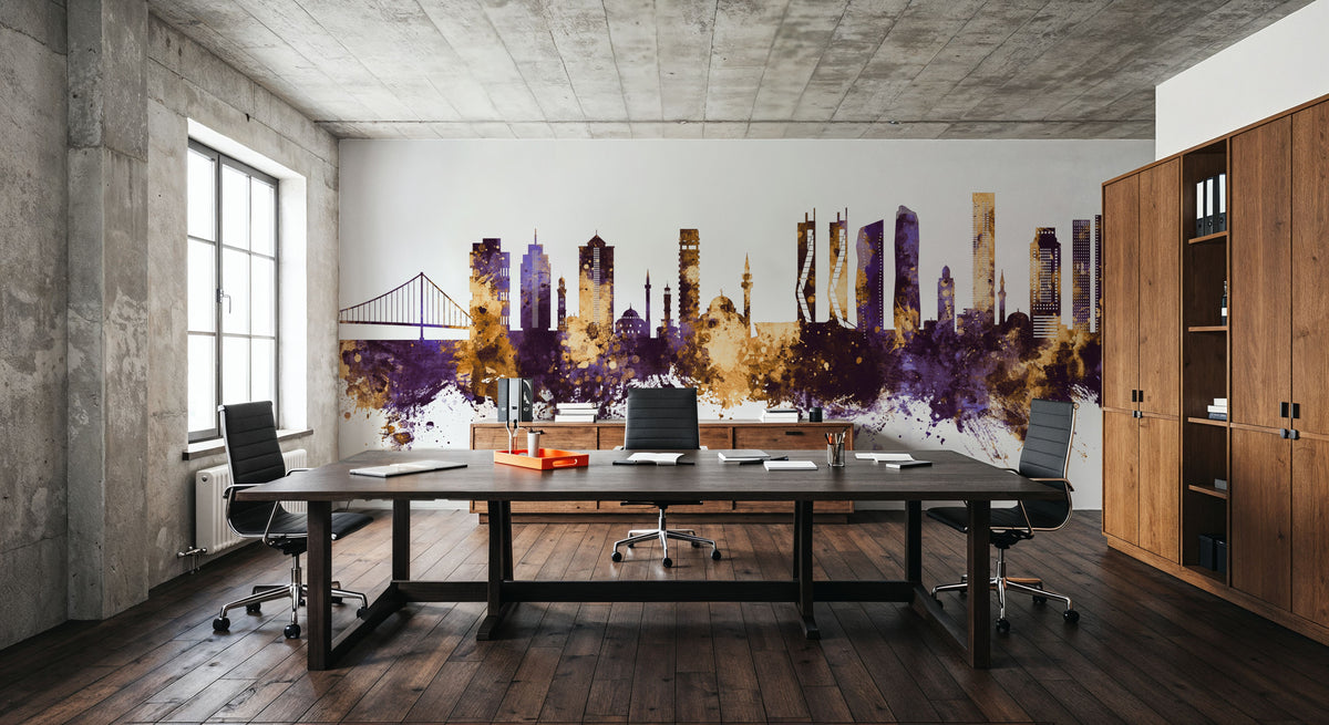 Izmir Turkey Skyline Purple & Gold Mural Wallpaper - room preview 06