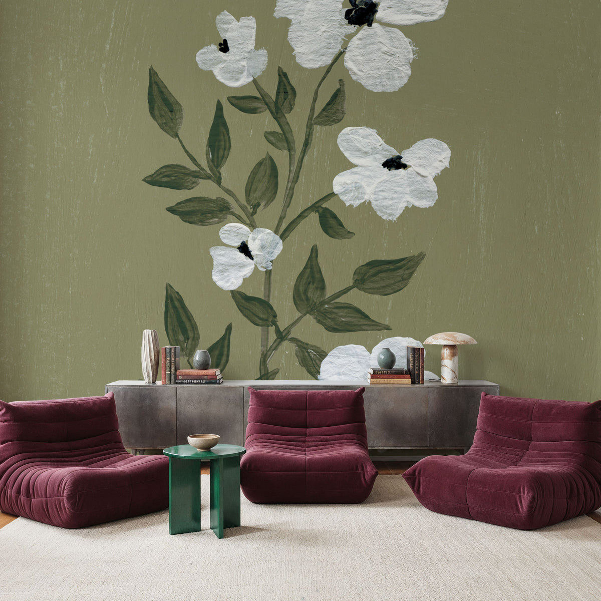 Pretty Little Flower III Avocado Mural Wallpaper - room preview 06