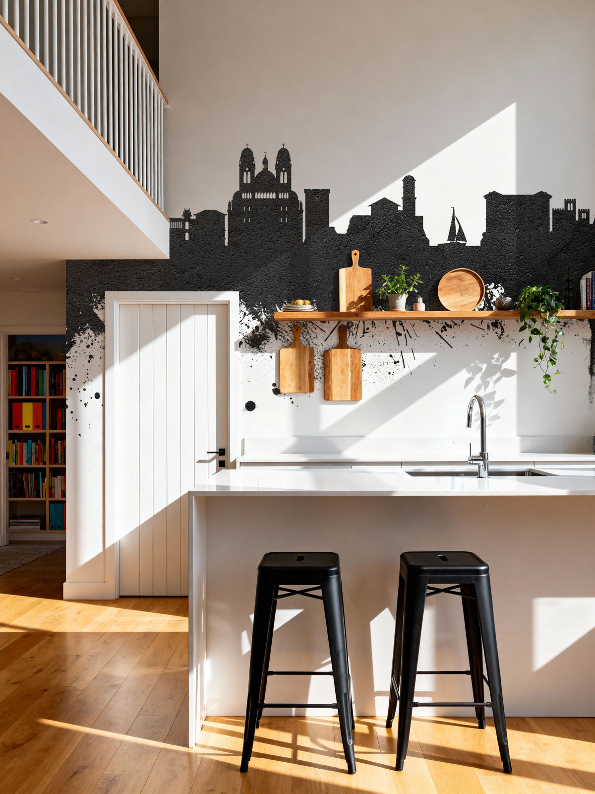 Marseille France Skyline Black & White Mural Wallpaper - room preview 06
