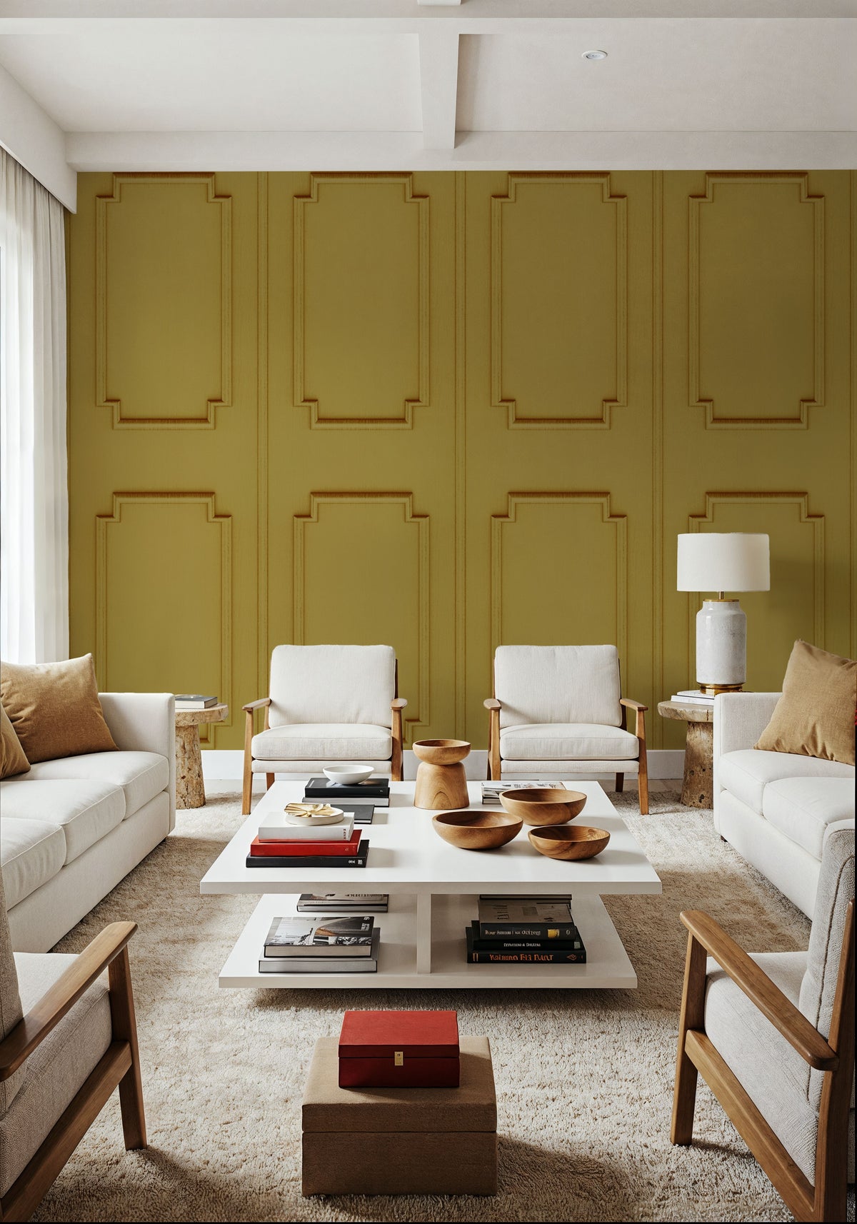 Faux Wall Panel Moulding, Sunflower Yellow Mural Wallpaper - room preview 06