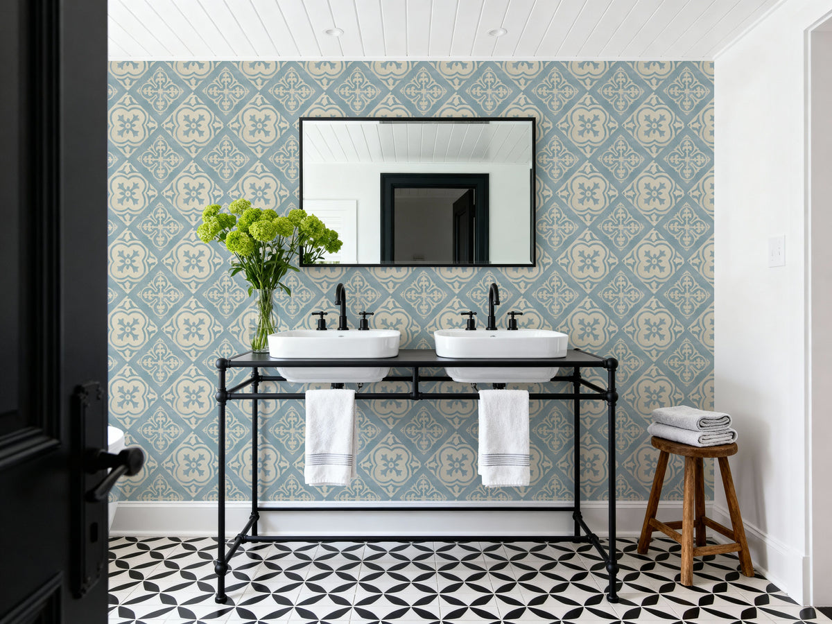 Tile It Up Blue Mural Wallpaper - room preview 06