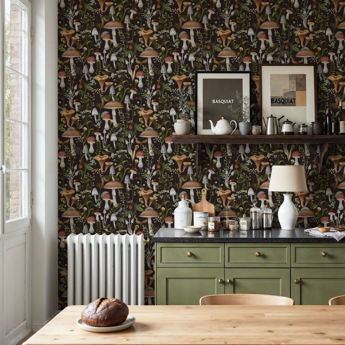 Forest Mushrooms, Dark Mural Wallpaper - room preview 06