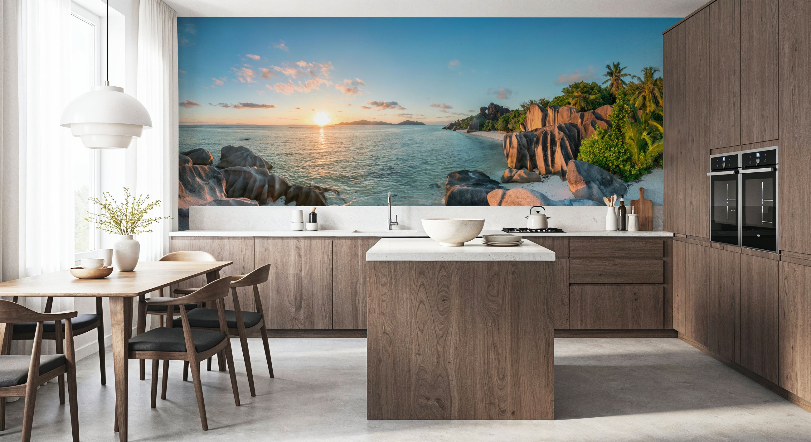 Blue Skies, Sunset Beach Mural Wallpaper