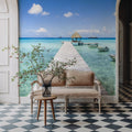 Wooden Pier Mural Wallpaper - Blue Tone - room preview 06
