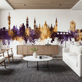 Zaragoza Spain Skyline Purple & Gold Mural Wallpaper - room preview 06