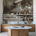 Longhorn Pasture Pair Sepia Mural Wallpaper - room preview 06