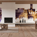 Saint-Étienne France Skyline Purple & Gold Mural Wallpaper - room preview 06