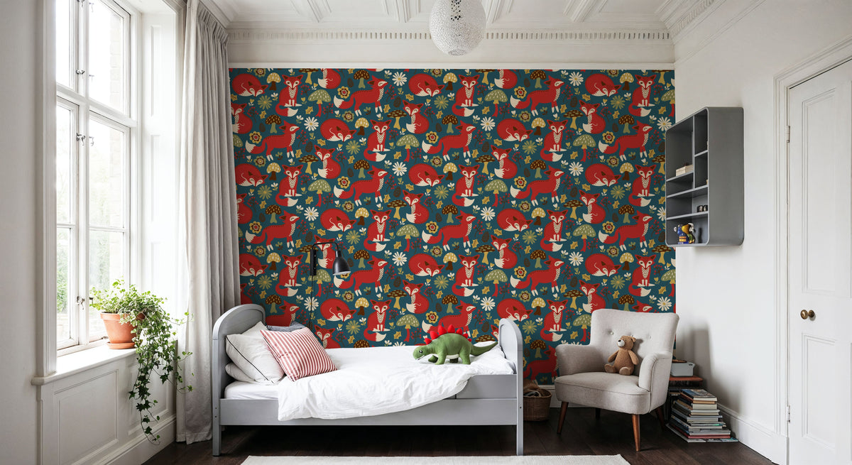 Friendly Foxes Mural Wallpaper - Red Tone - room preview 06