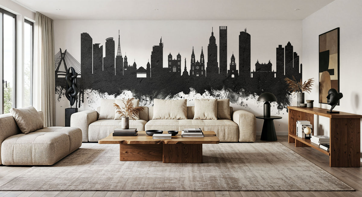São Paulo Brazil Skyline Black & White Mural Wallpaper - room preview 06