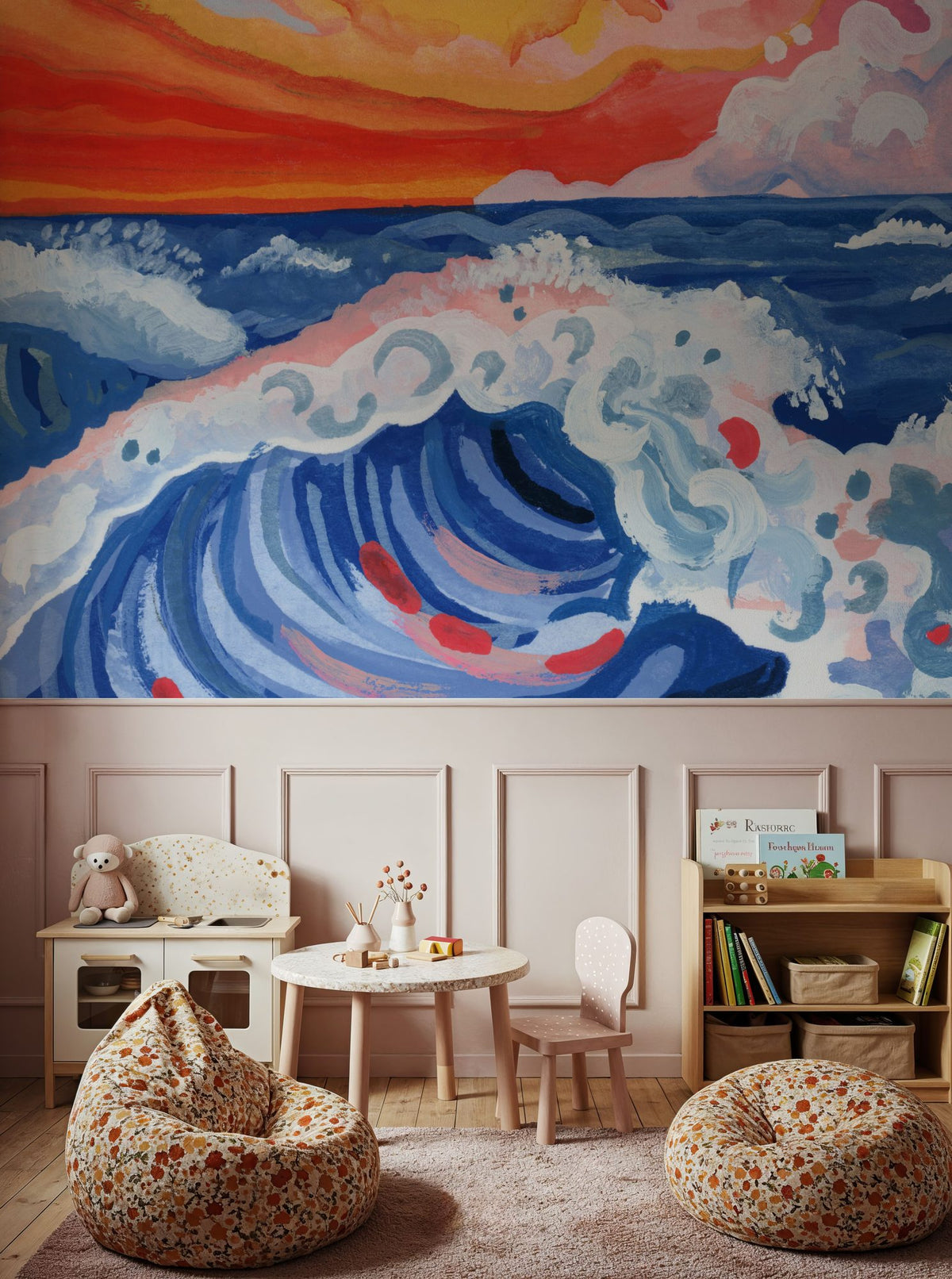 Waves Crashing with Sunset Mural Wallpaper - room preview 06