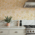 Kala Flowers Yellow on White Mural Wallpaper - room preview 06