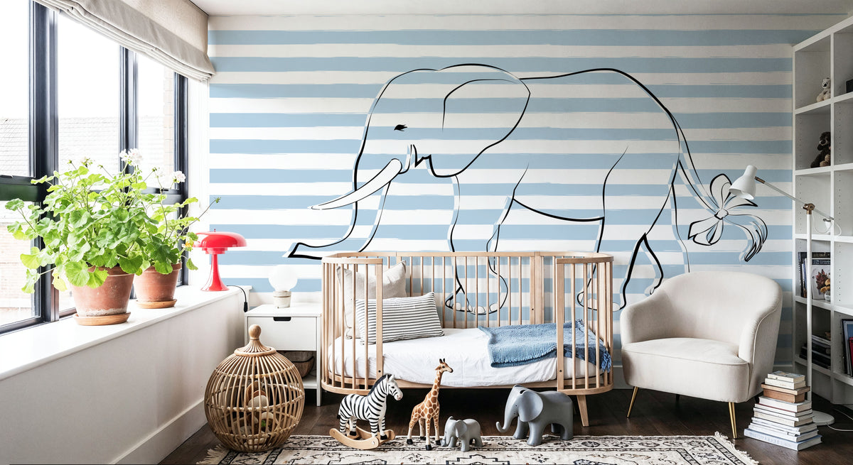 Stripe Elephant Mural Wallpaper - room preview 06