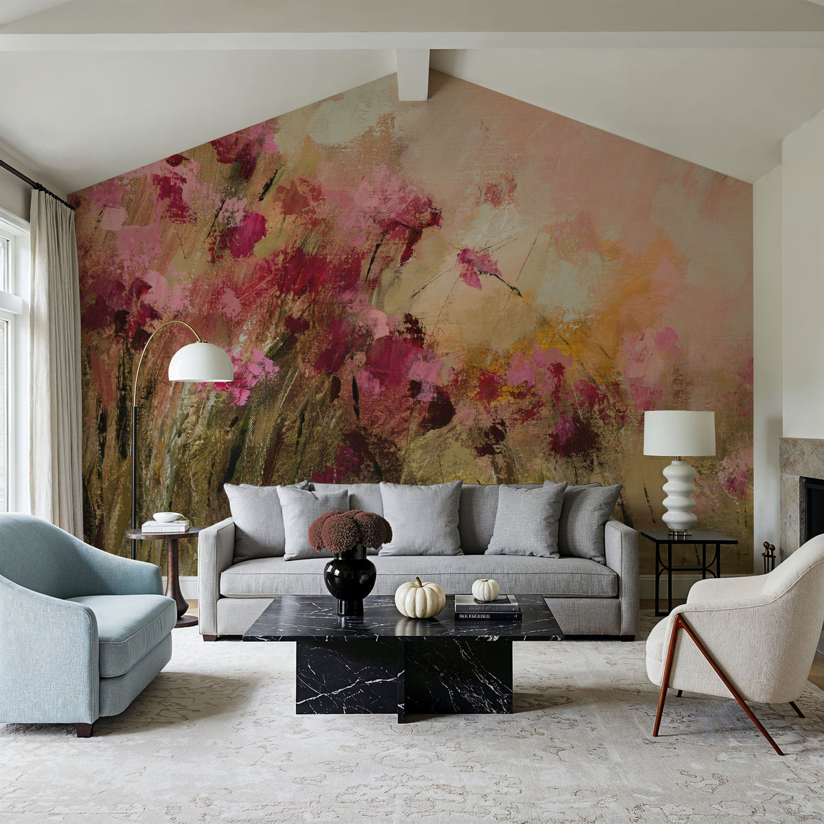 Wild Pink Flowers Mural Wallpaper - room preview 06
