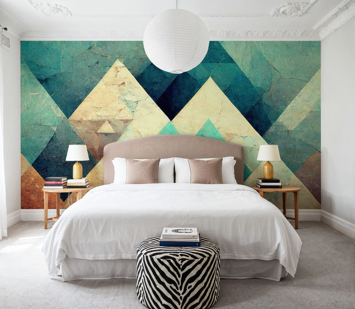 Reduced Mountains Turquoise Mural Wallpaper - room preview 06
