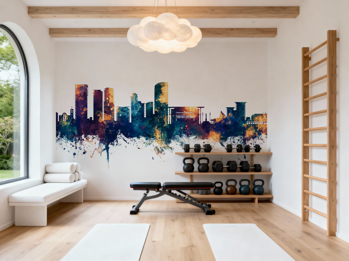 Darwin Australia Skyline Blue & Bronze Mural Wallpaper - room preview 06